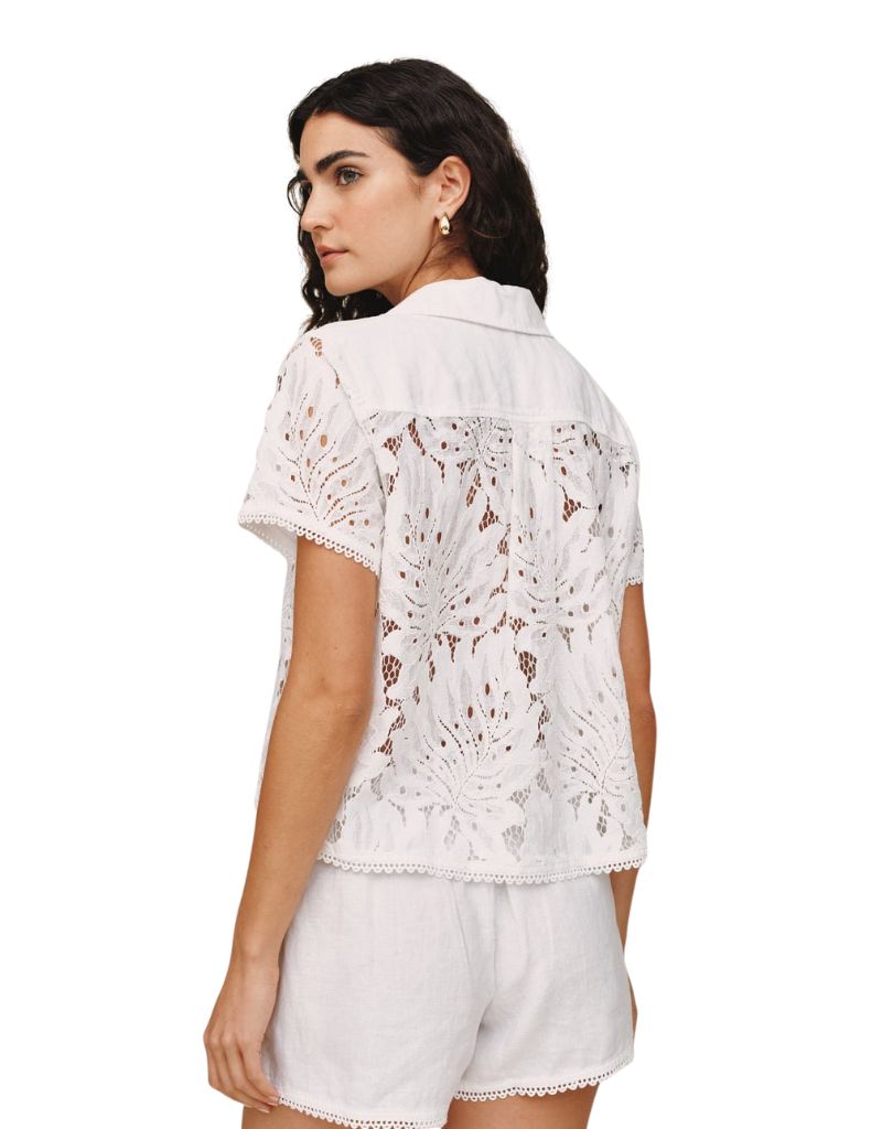 Short Sleeve Contrast Button Down White
