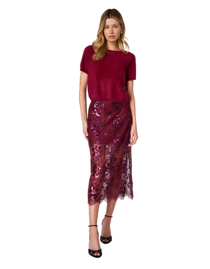 Aylin Sequin Lace Midi Skirt Syrah