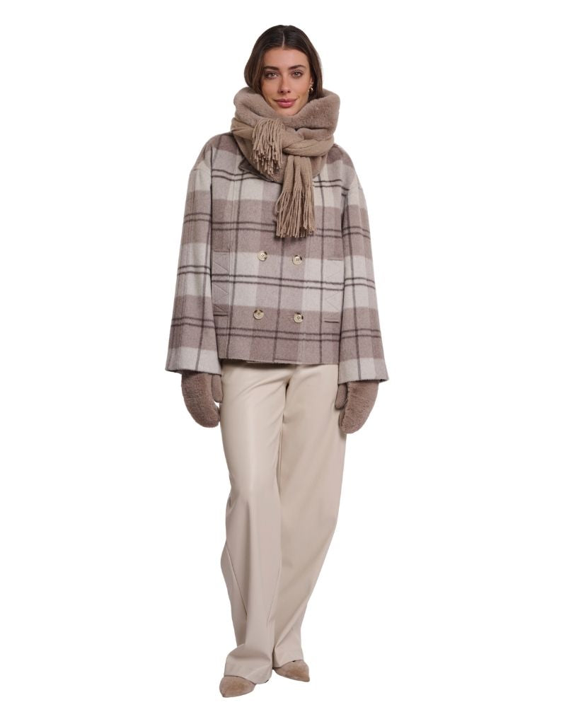 Vlien Knitted Scarf Faux Fur Details Mocha Latte F26