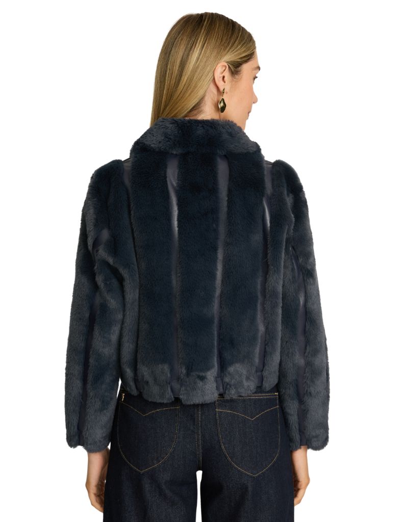 Sona Jacket in Navy Faux Fur