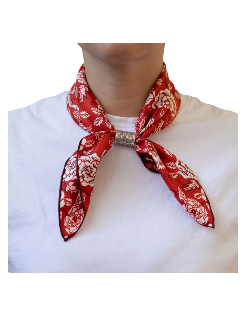 Silk Twill Scarf Small Neckerchief Rosey in Red Hot