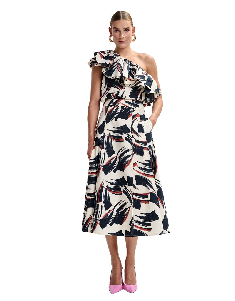 Jaelyn Deep Pleat Midi Skirt Combo Burned Red