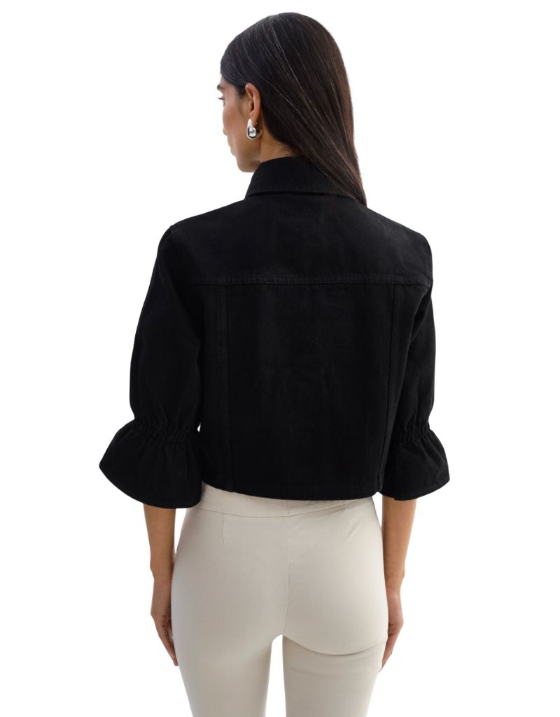 Carolina D Ruffle Sleeve Denim Jacket Black