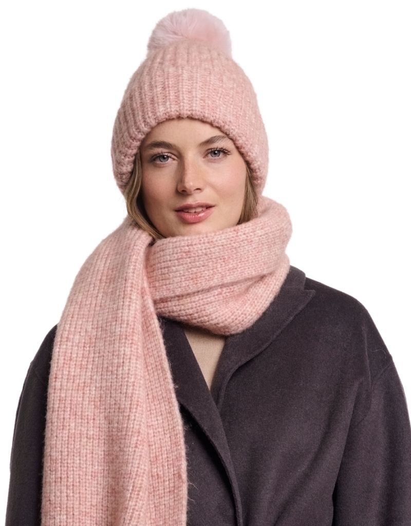 Nancy Beanie with Pom Pom and Fleece Soft Pink Blend