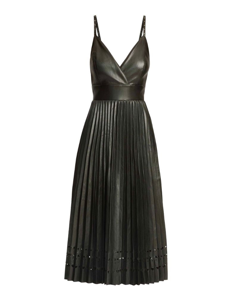 Genevieve Dress in Black Vegan Leather with Studs