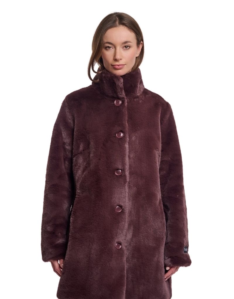 Nonna Single Breasted Faux Fur Coat Coffee Roast F26
