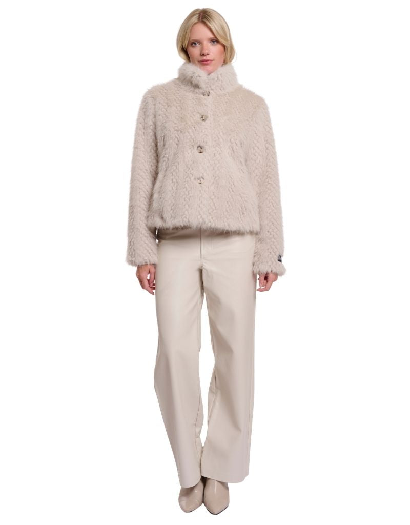 Vie Single Breasted Faux Fur Jacket Birch Dessin F26