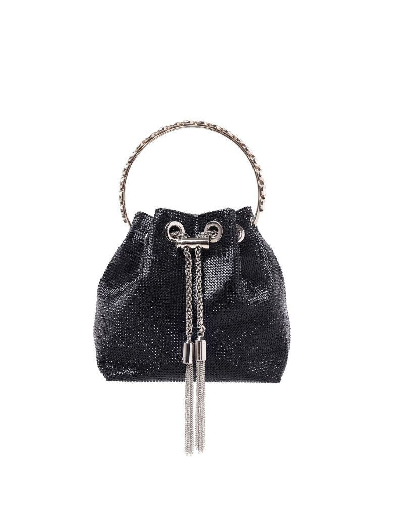 Drawstring Rhinestone Lina Bag Gem Handle Chain Strap SRB-E3866S Black