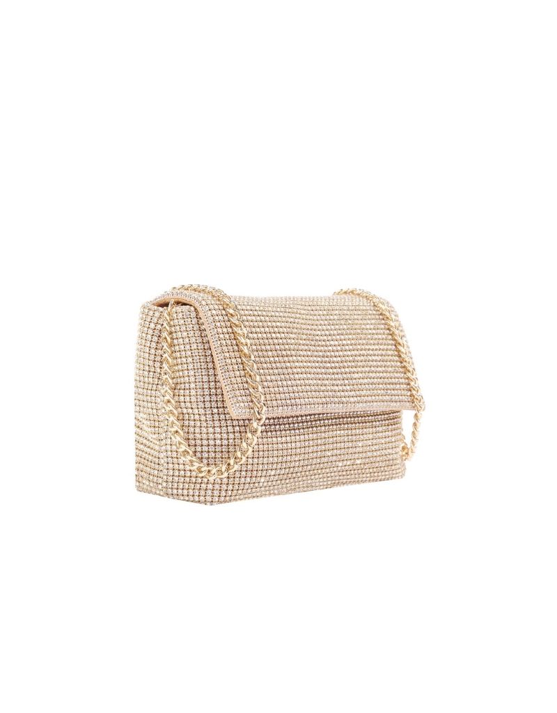 Rhinestone Flap Bag with Chain Strap SRB-E3996 Gold