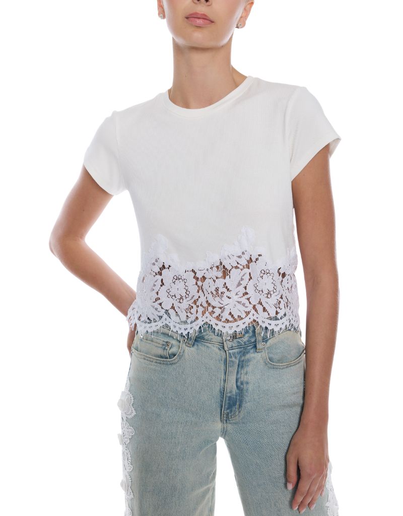 Paige Rib Lace Combo Top White