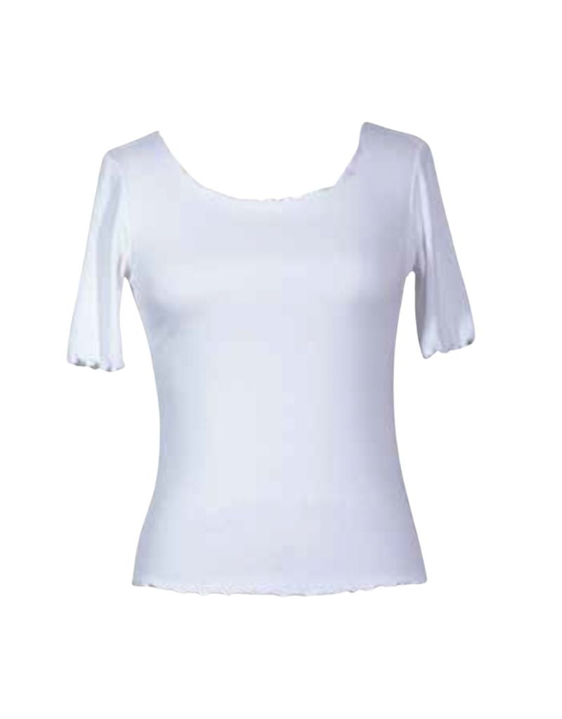 Short Sleeve Ribbed Curl Top RB-1037 White