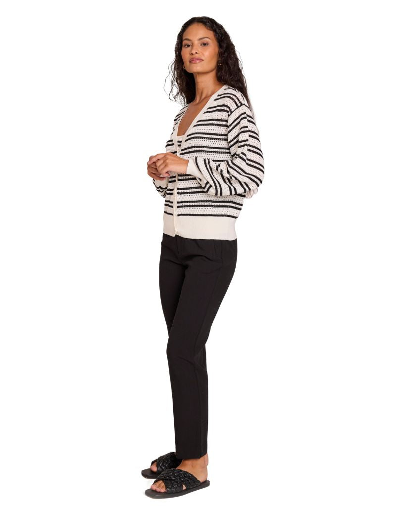 Black and White Striped Pointelle Cardi