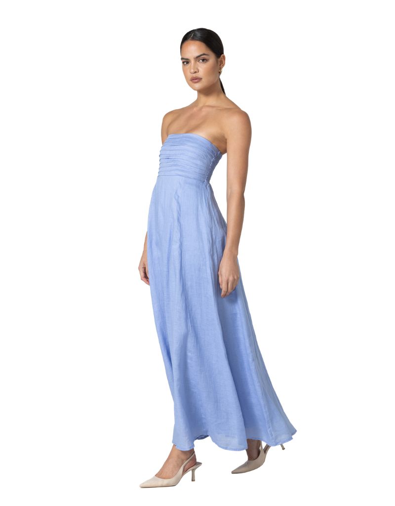 Talia Linen Maxi Dress Sky Blue