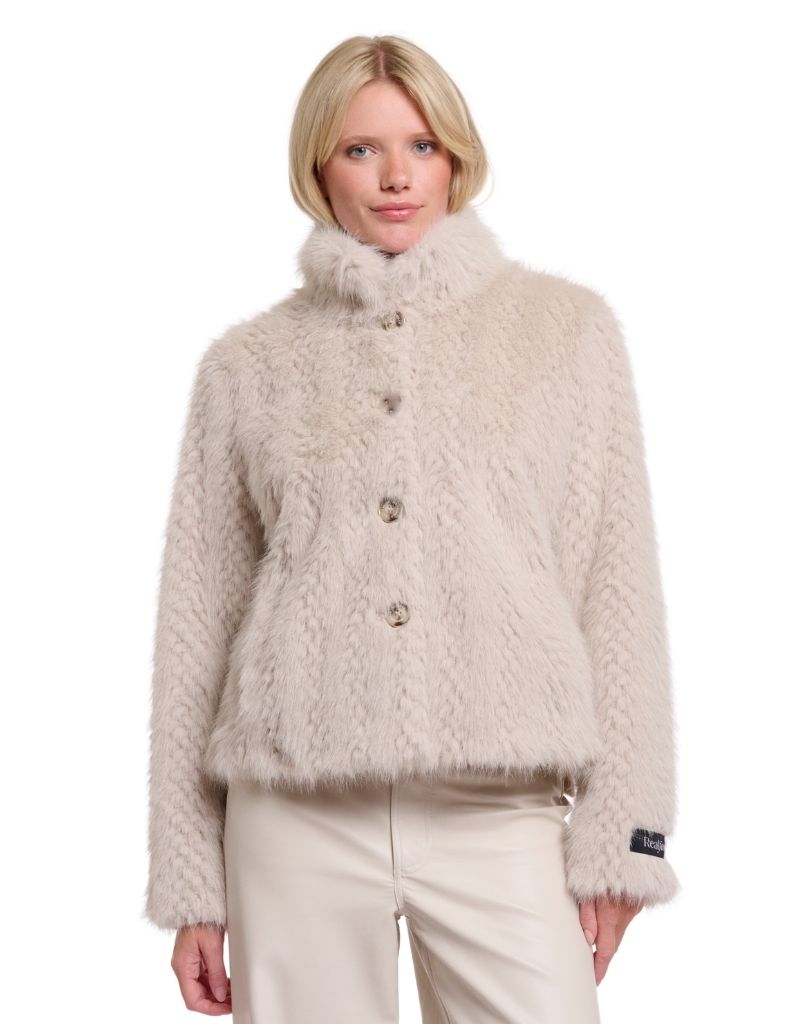 Vie Single Breasted Faux Fur Jacket Birch Dessin F26