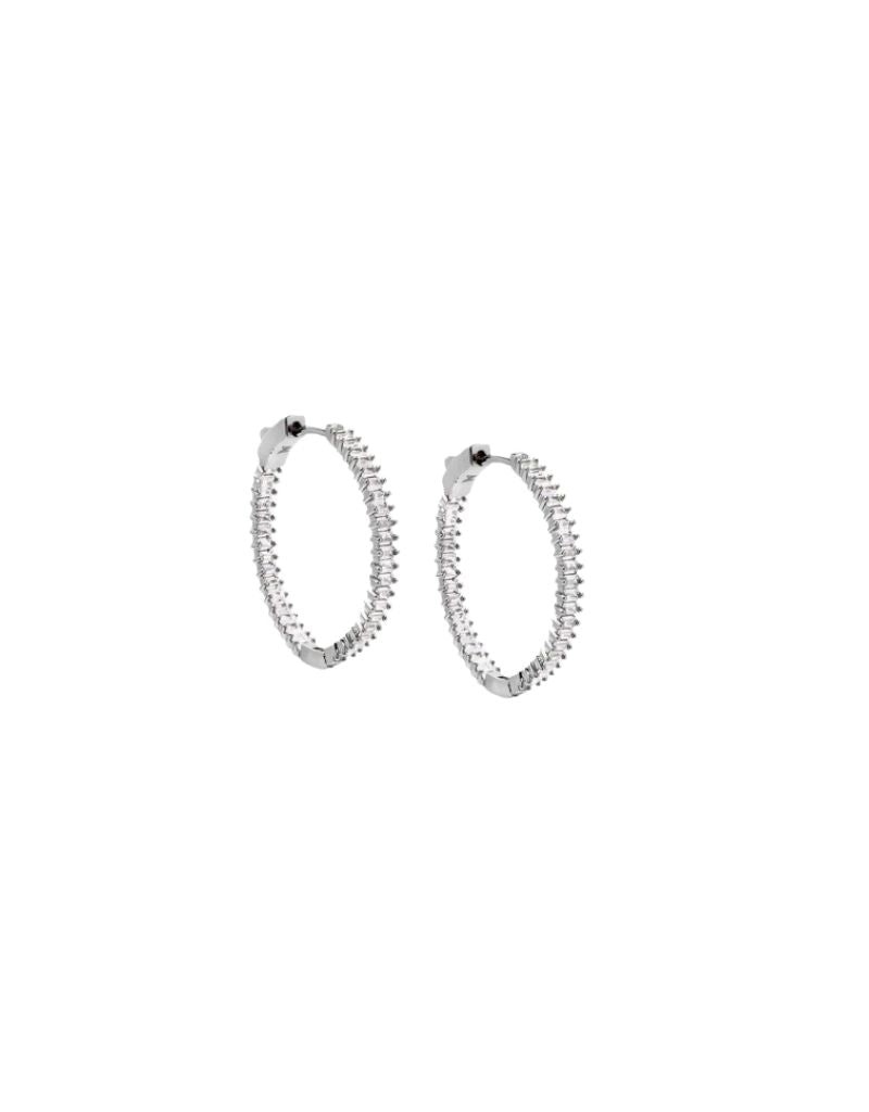 E77484-BRSIL Fancy Baguette Open Hoop Earring 30mm Silver