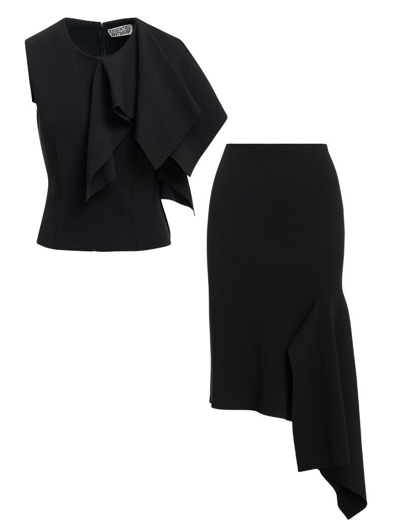 Kap Knitted Skirt with Frill Black F26
