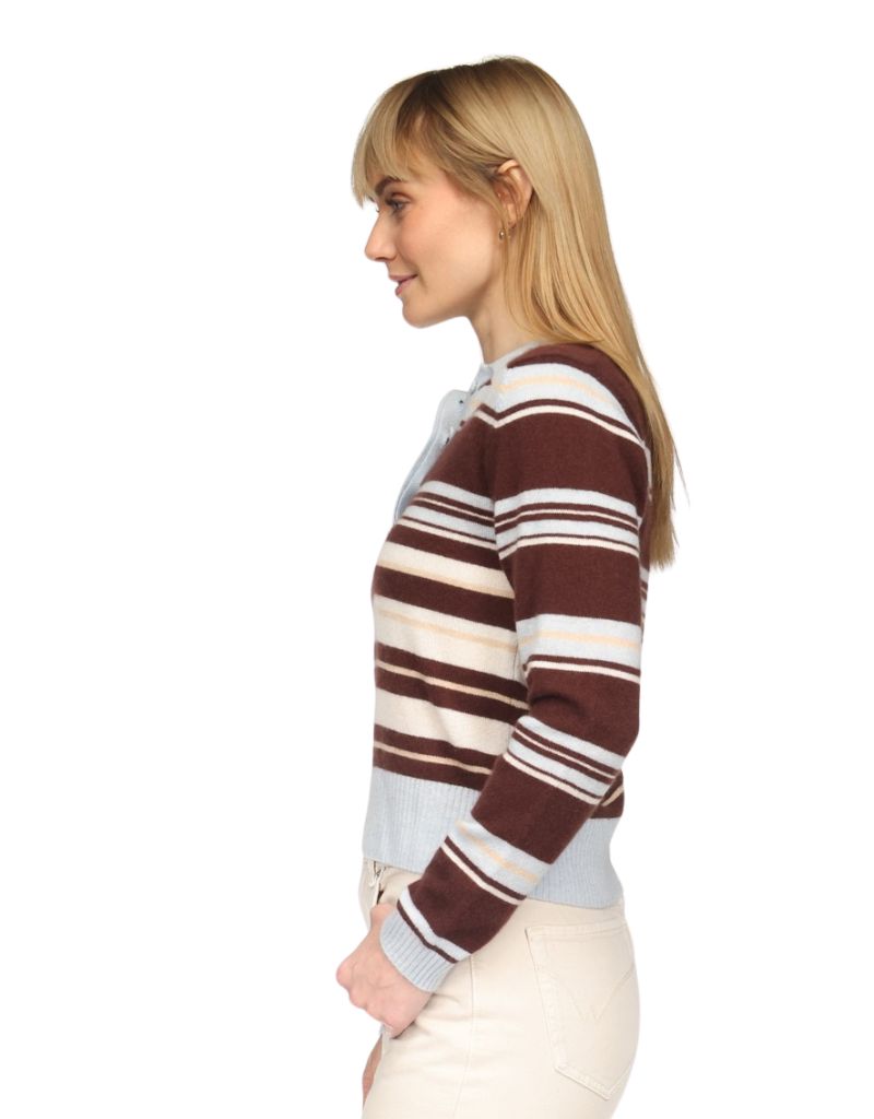 Slim Fit Stripey Polo Cocoa Blue Mist Organic White Camel  F26