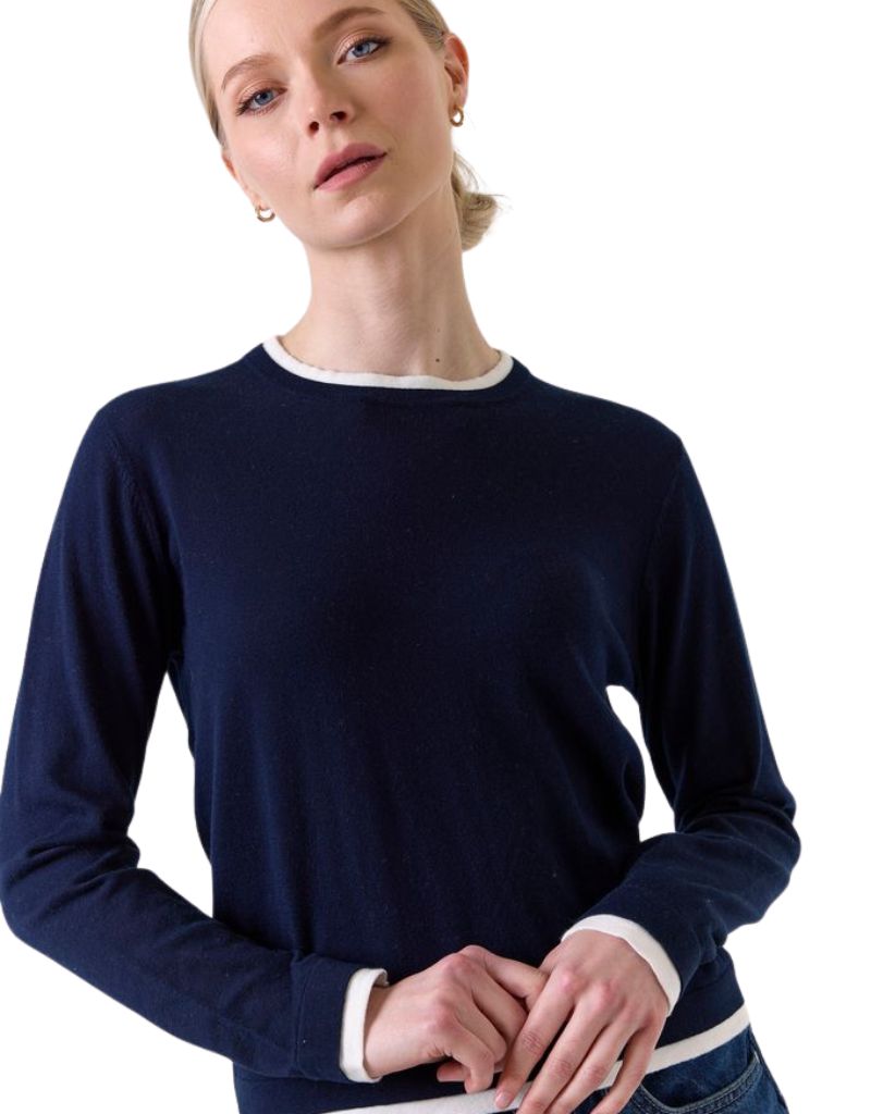Wispr Double Contrast Trim Crew Navy Ivory