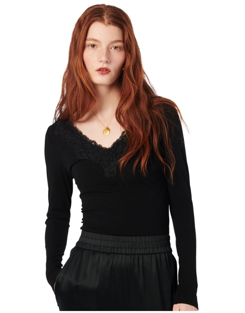Rooney Rib Knit Top Black F26