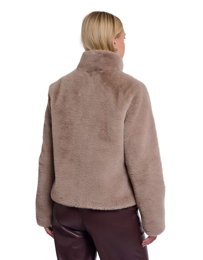 Vie Single Breasted Faux Fur Jacket Mocha Latte F26