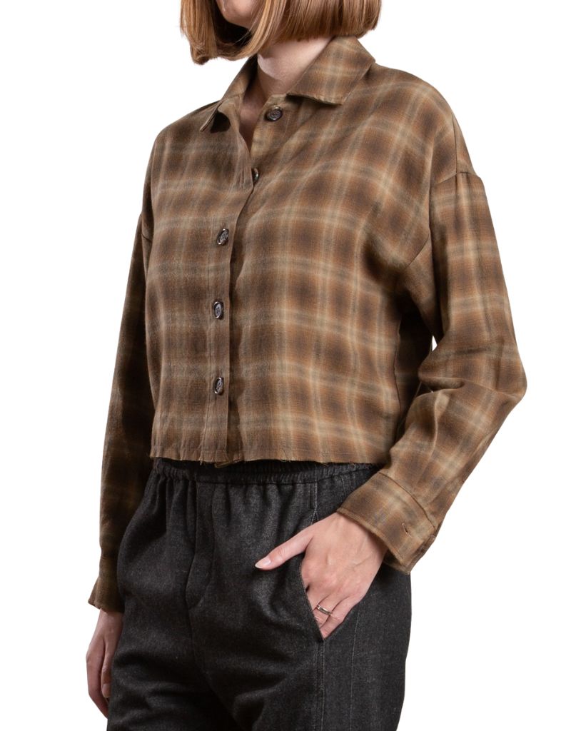 Esme Crop Shirt In Ombre Plaid Earth F26