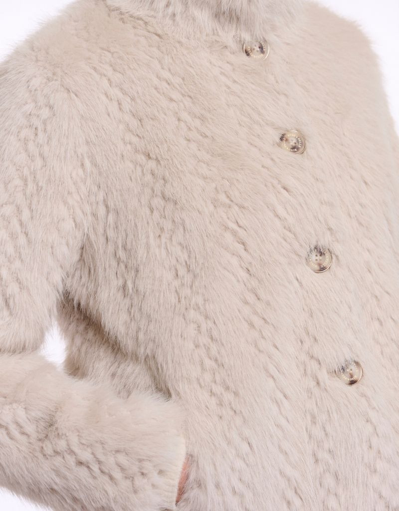 Vie Single Breasted Faux Fur Jacket Birch Dessin F26