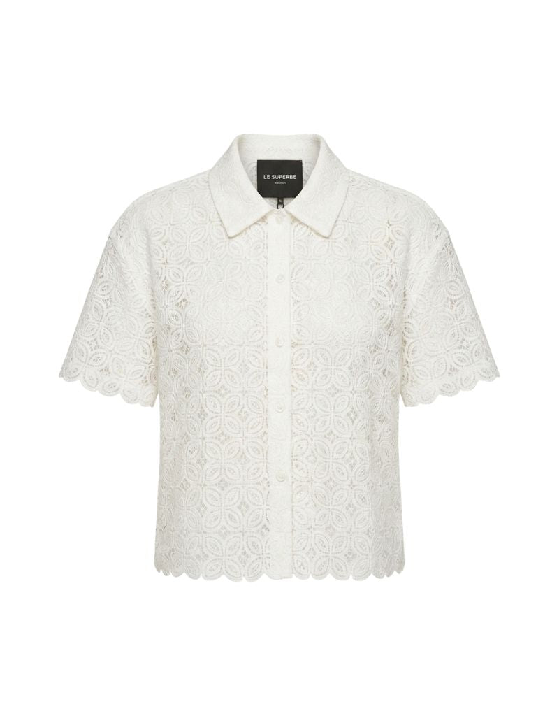 Micro Crochet Camp Shirt White