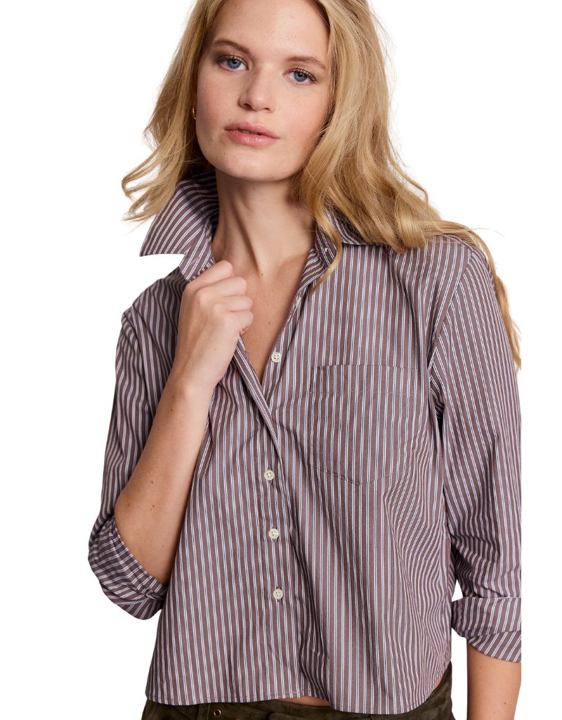 The LS Boxy Crop Brown White Stripe
