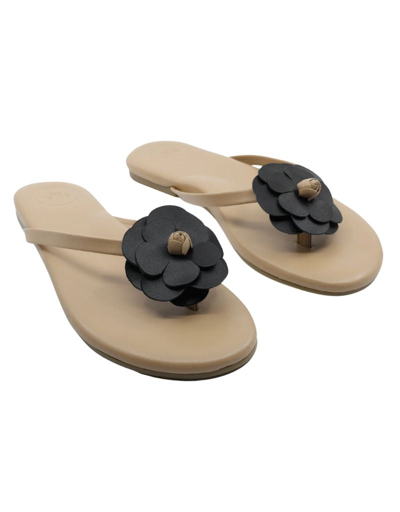 Valentina Flower Sandal Tan and Black