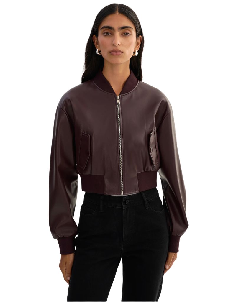 Evelin Faux Leather Cropped BomberJacket Vamp F26