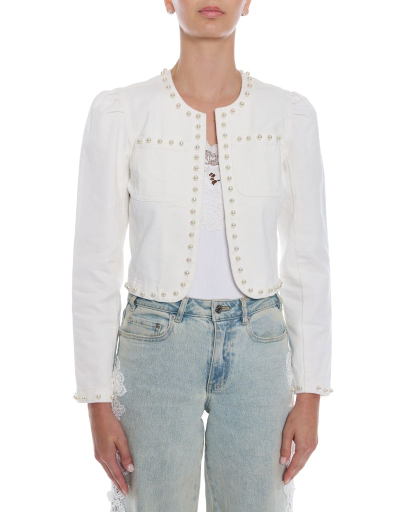 Emilie Pearl Denim Jacket Chalk