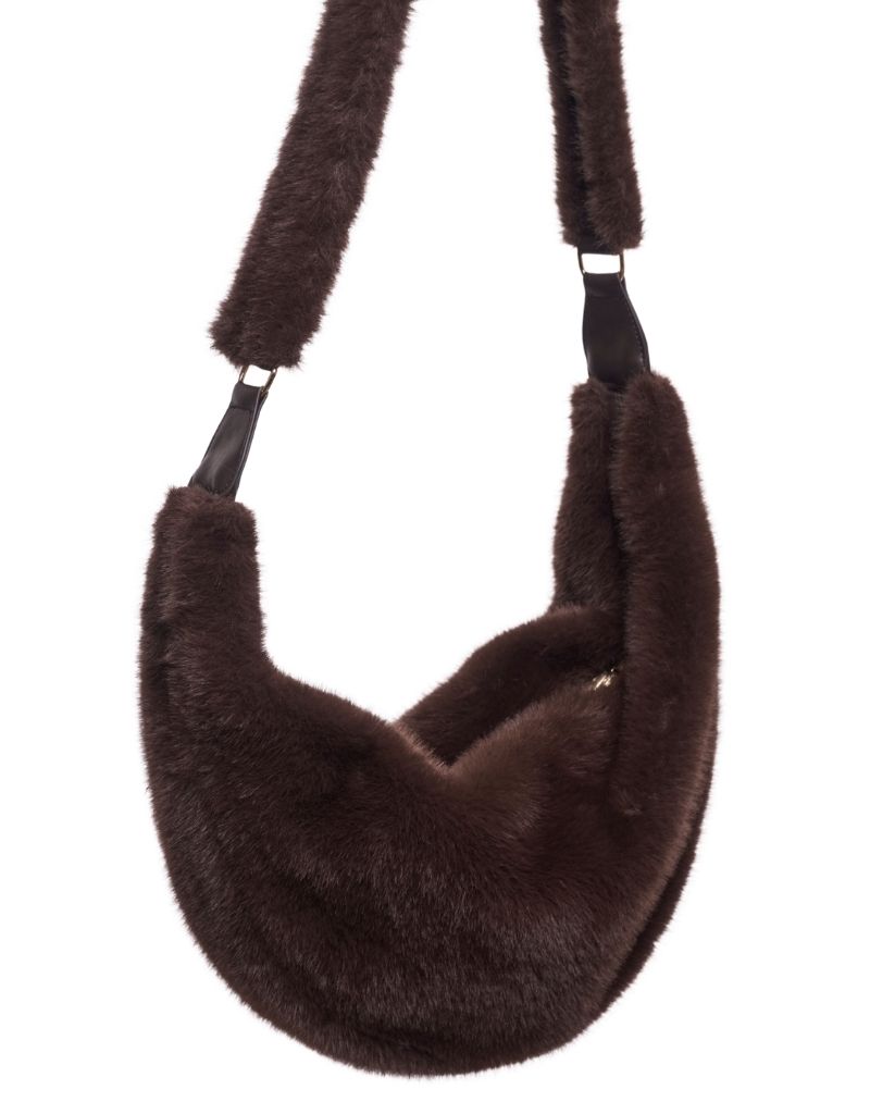 Nayla Faux Fur Crossbody Bag Coffee Roast F26