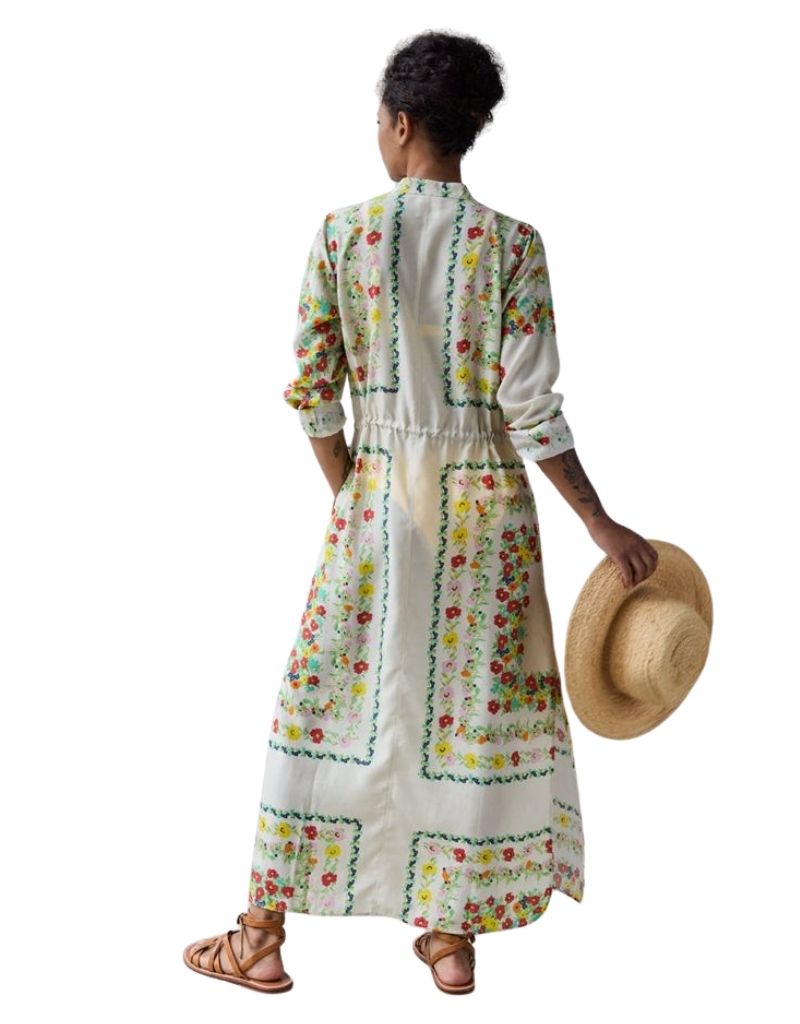 Band Collar Shirtdress Custard Floral Scarf