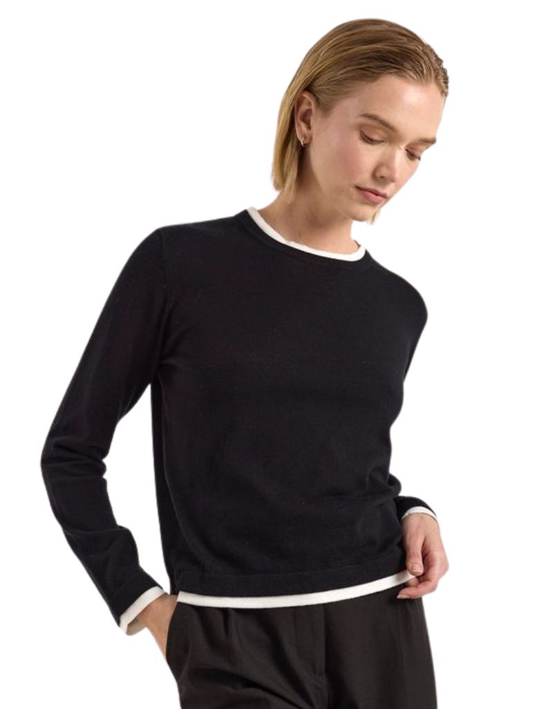 Wispr Double Contrast Trim Crew Black Ivory