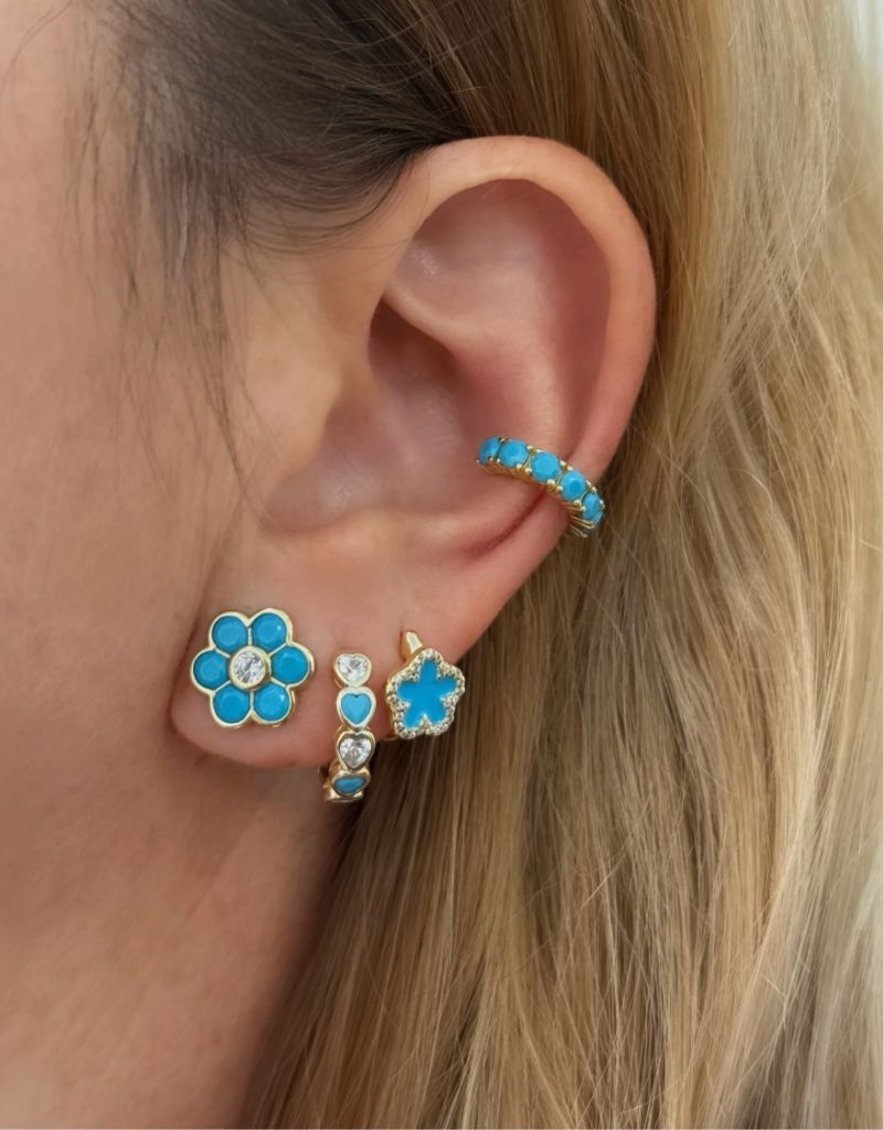 Bloom Huggie Earrings Gold Turquoise