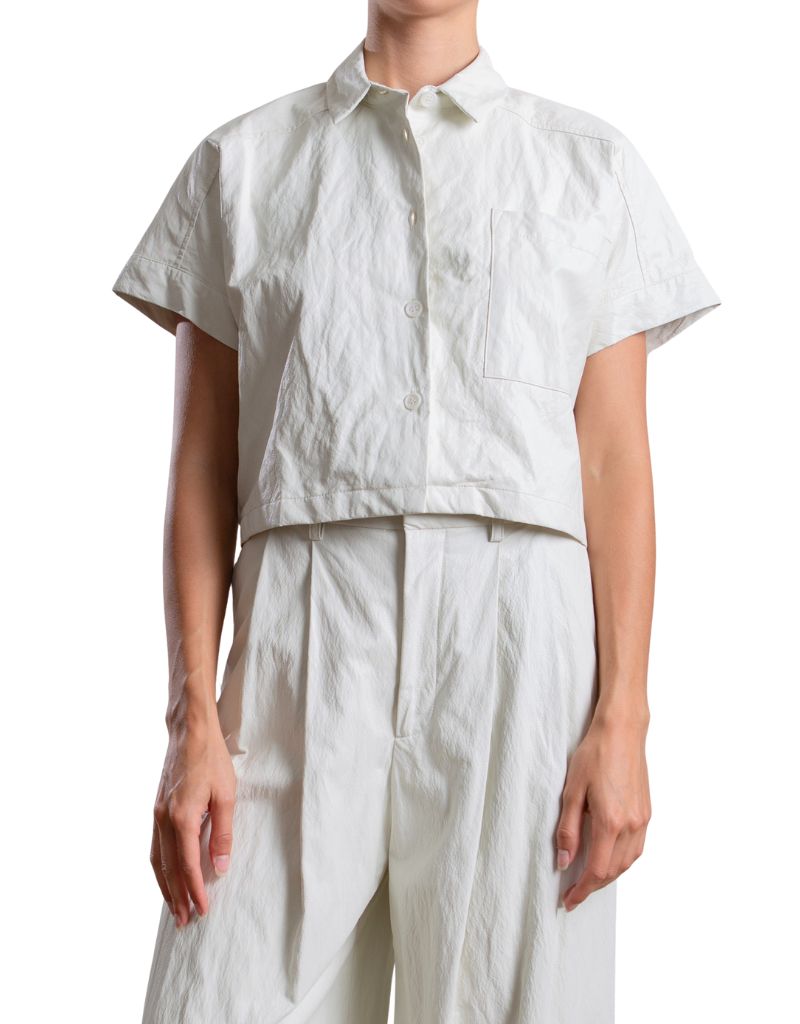Zoey Shirt in Faux Leather Ivory