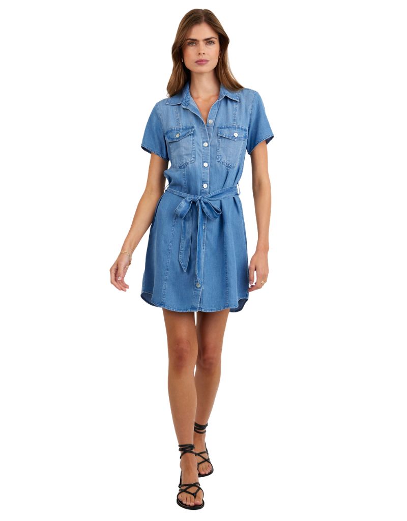 Short Sleeve Seamed Shirt Dress Indigo Harbor Wash