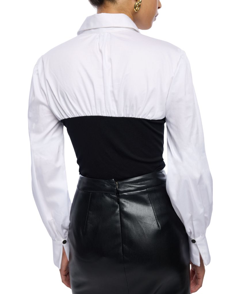 Franny Poplin Combo Top Black White