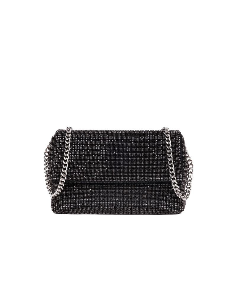 Rhinestone Flap Bag with Chain Strap SRB-E3996 Black