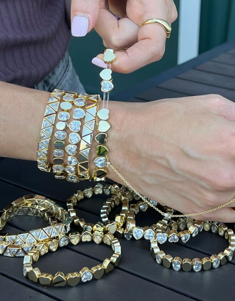 All Diamond Triangle Stretchy Bracelet Gold