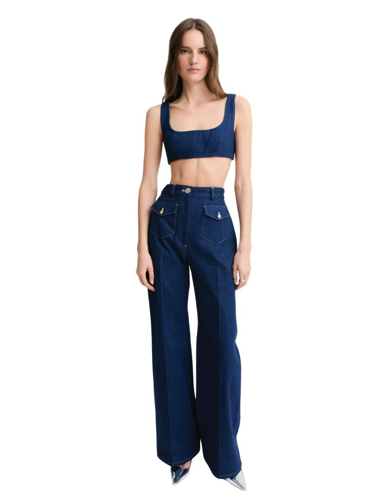 Denim Pocket Wide Leg Pant Medium Wash Denim F26