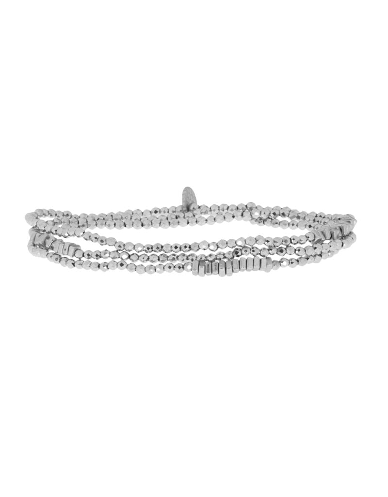 4074B Mini Stretch Bracelet with Square Beads Silver Silver