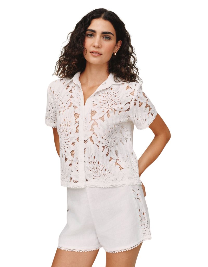 Side Inset Lace Short White