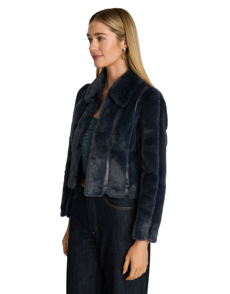 Sona Jacket in Navy Faux Fur