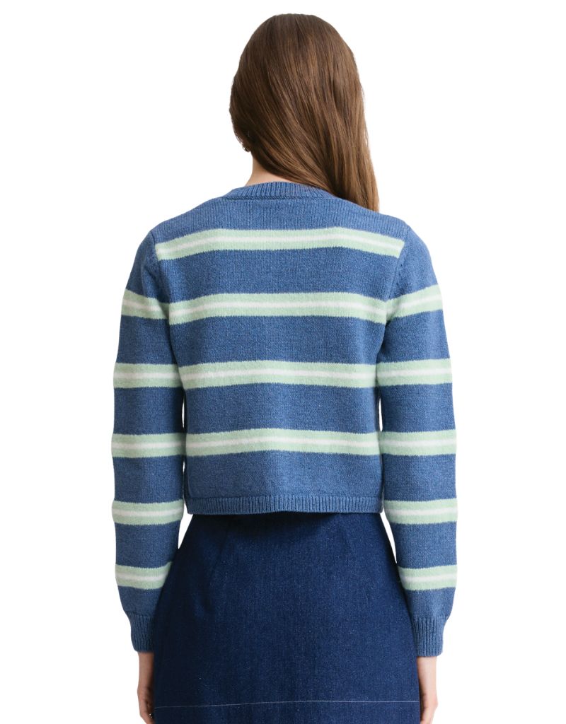 Striped Mohair Cardigan Denim Blue Knit F26