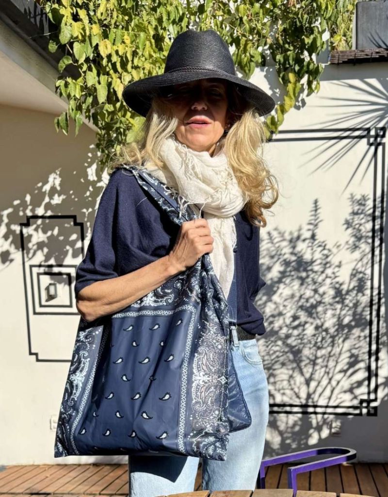 Carryall Tote Bag Navy Bandana Print