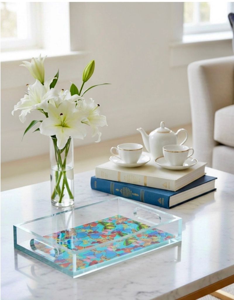 Echoes of Tiffany Blue Acrylic Small Rectangle Tray