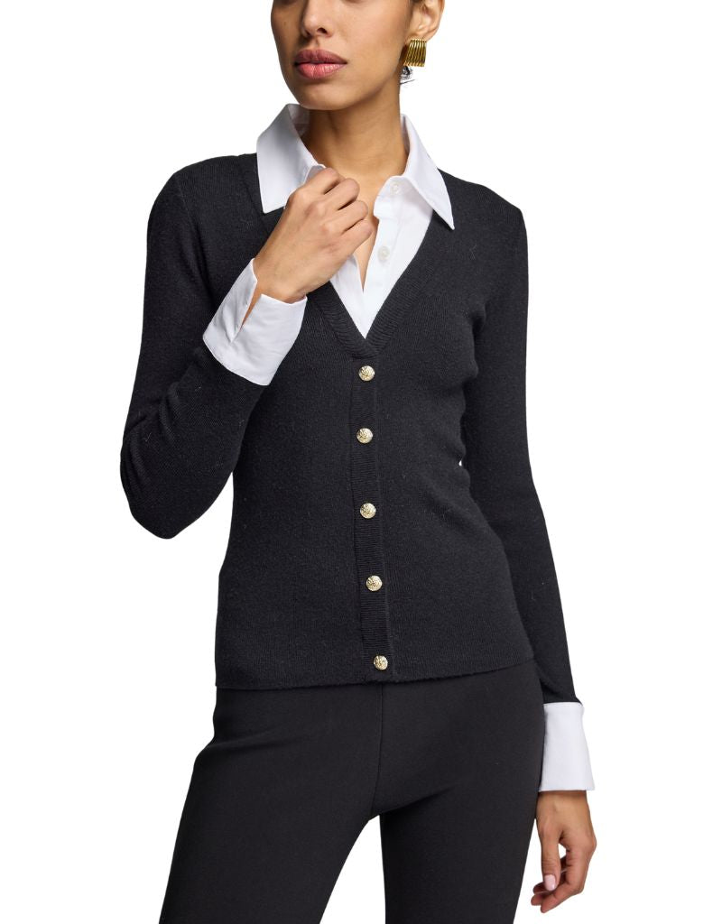 Nixie Poplin Shirt Combo Sweater Black White