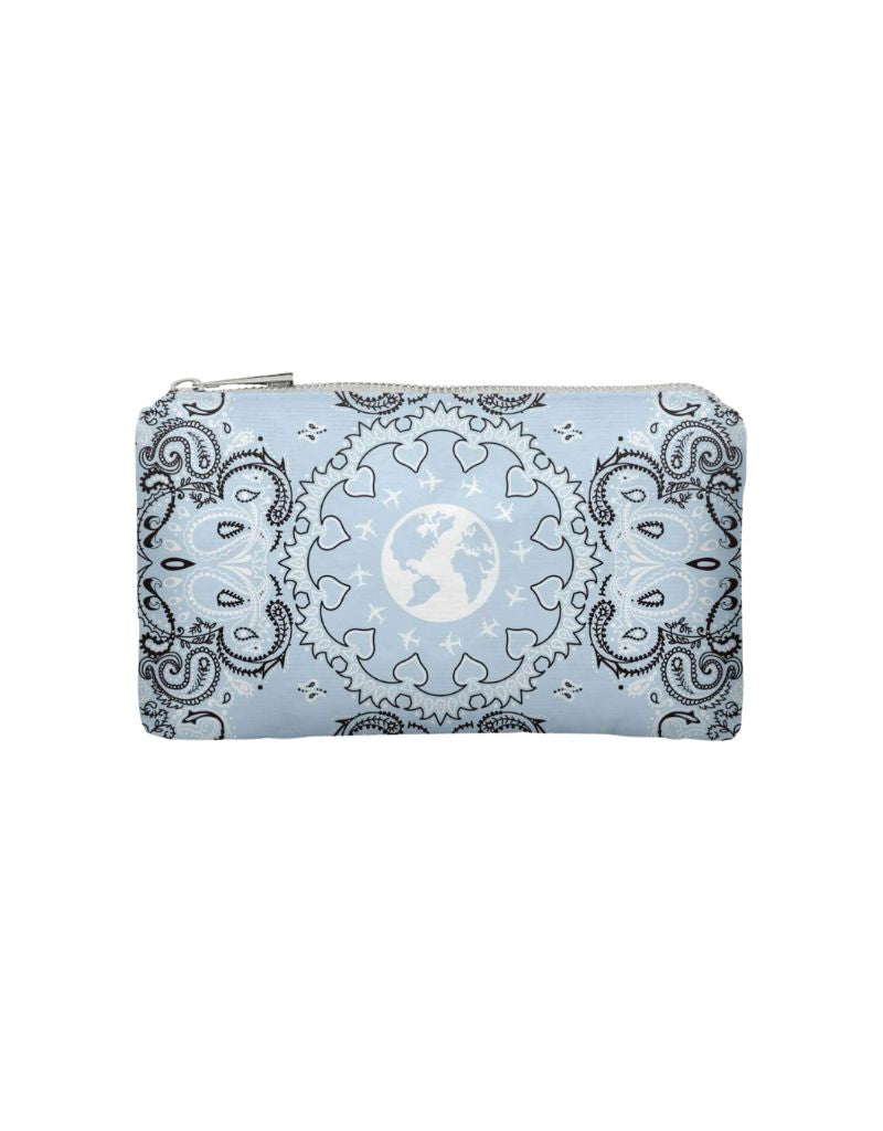Mini Zipper Pouch Shimmer Light Blue Bandana Print
