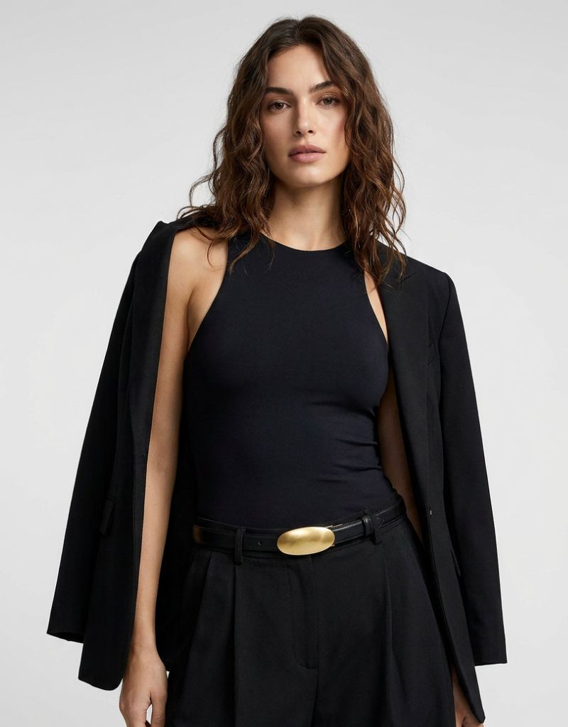 Harlow Belt Black Satin Antique Gold